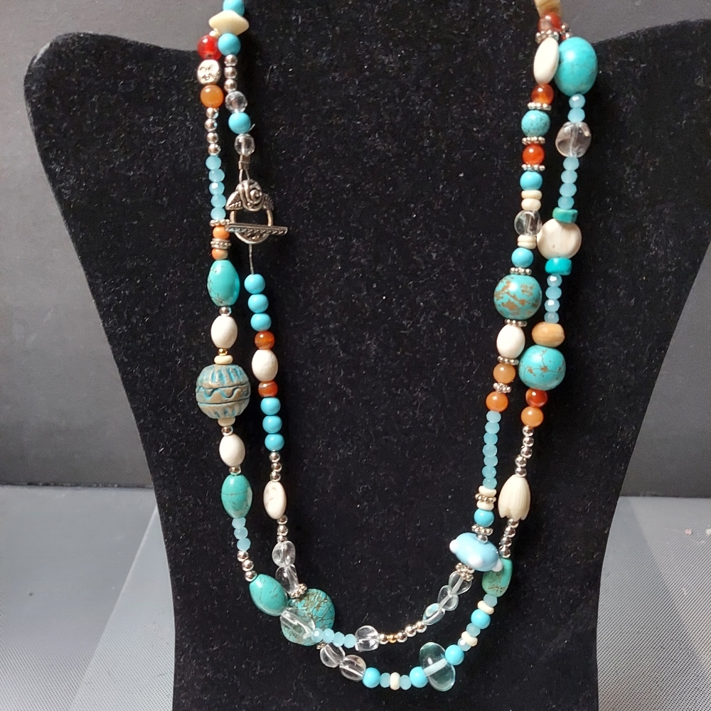 FIREFROST TURQUOISE GEMS NECKLACE 42in wear long or double EMILY IN PARIS STYLE